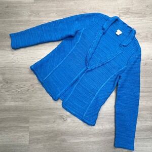 Chicos Textured Open Front Jacket Blazer Size 1 Blue